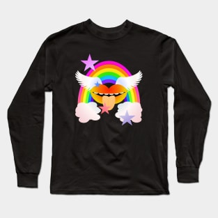 Groovy Winged Lips, Rainbow & Stars - ORANGE Long Sleeve T-Shirt
